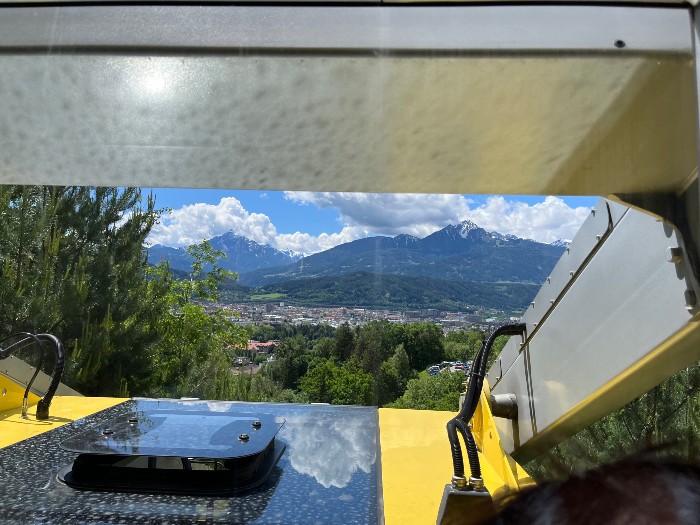 On the way up the mountain on the cable car.